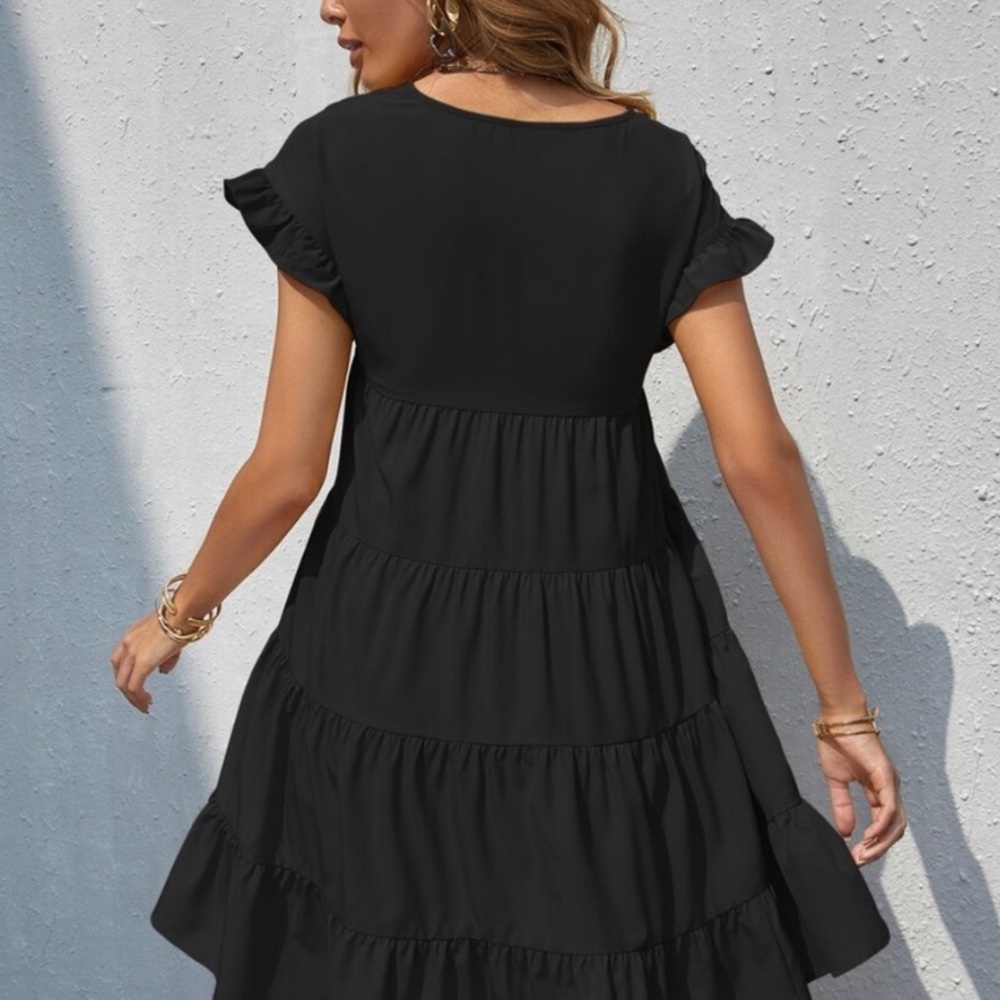 Boho v neck ruffle sleeve smock mini dress - Picture 9 of 16
